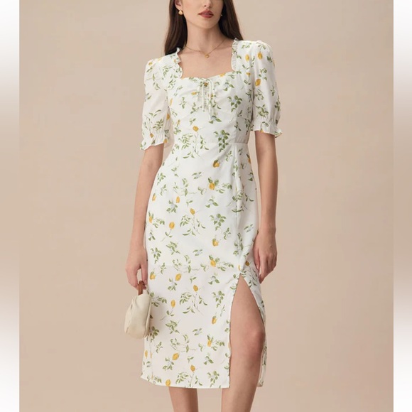 RIHOAS Dresses & Skirts - Rihoas The White Square Neck Frill Trim Floral Midi Dress